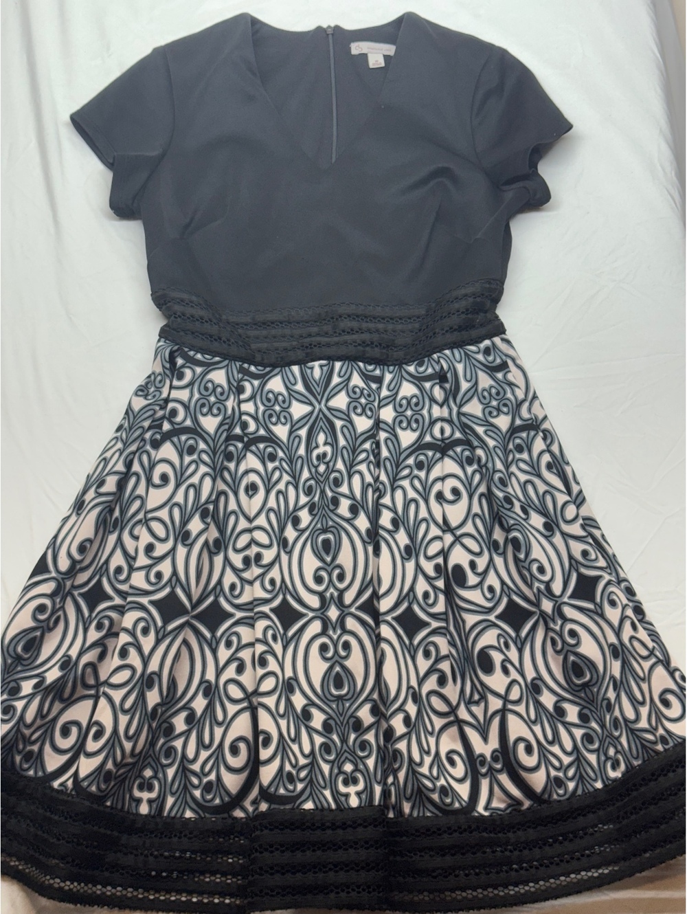 Dressbarn DB Established 1962 Black Damask A-Line Flare Dress Sz 10